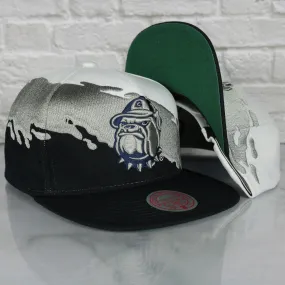 Georgetown University Hoyas Vintage Retro Paintbrush Mitchell and Ness Snapback Hat | White/Navy Blue/ Gray