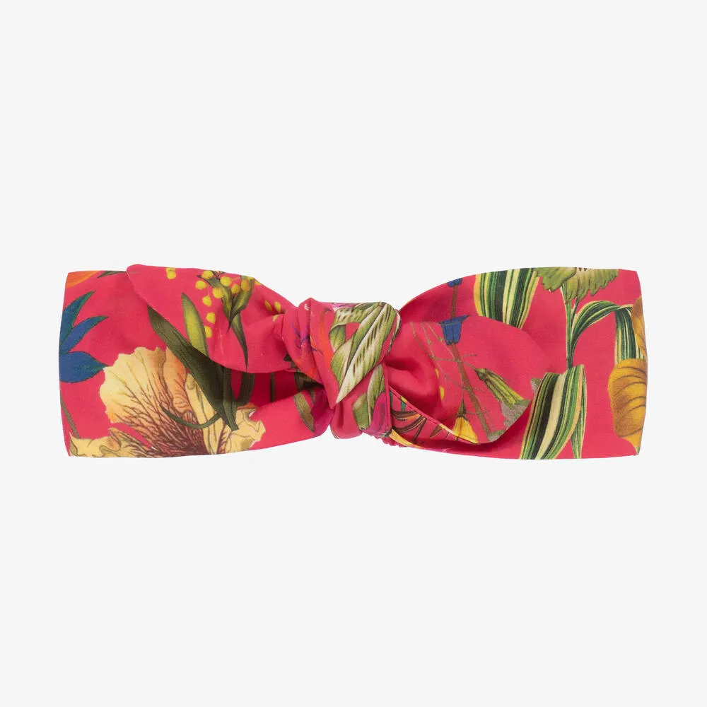 Girls Pink Cotton Botanical Bow Headband