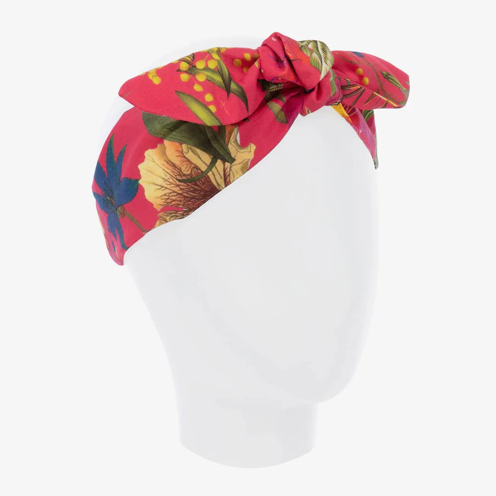 Girls Pink Cotton Botanical Bow Headband