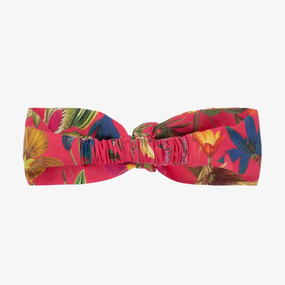 Girls Pink Cotton Botanical Bow Headband