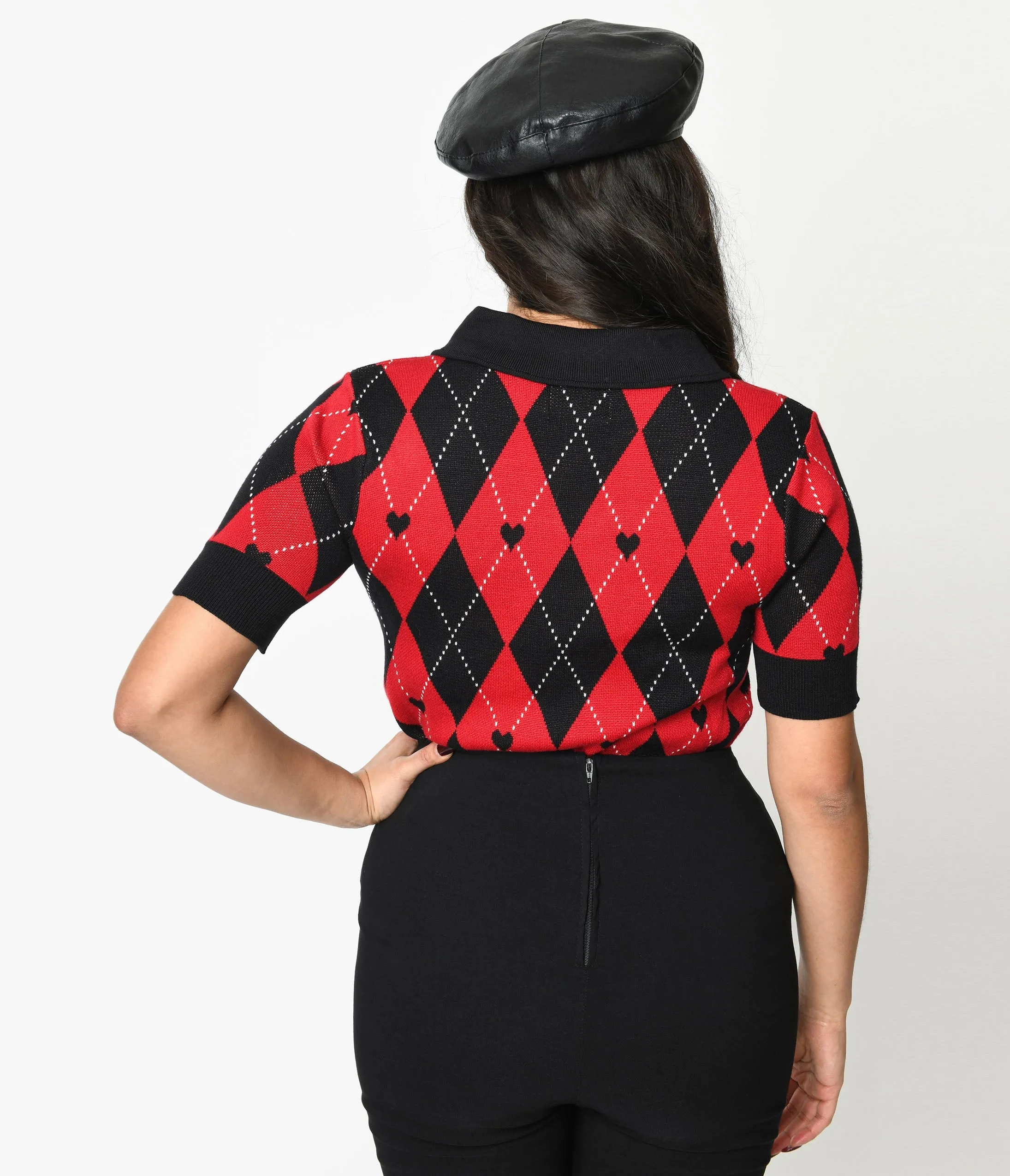 Hell Bunny Red & Black Heart Argyle Amy Knit Top