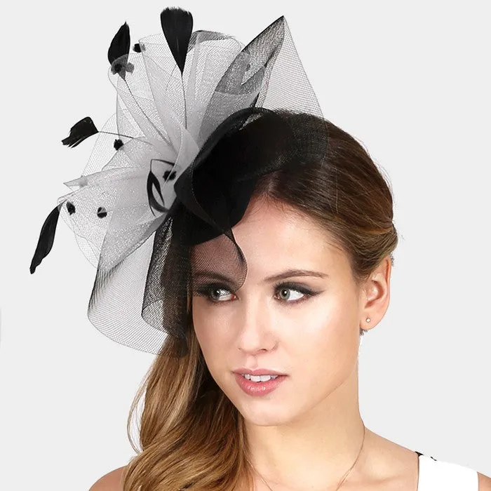 iLLASPARKZ Two Tone Dotted Ruffle Mesh Feather Fascinator / Headband