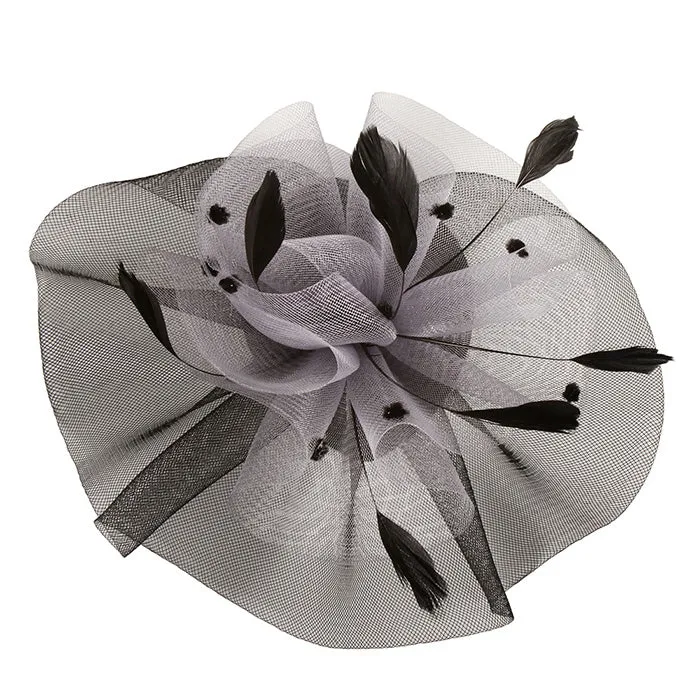 iLLASPARKZ Two Tone Dotted Ruffle Mesh Feather Fascinator / Headband