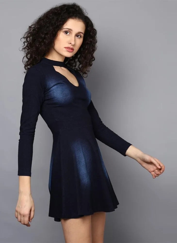 Indigo Wash A-Line Choker Dress