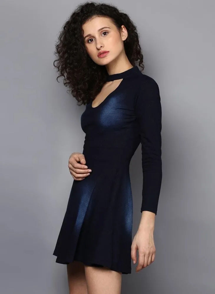 Indigo Wash A-Line Choker Dress