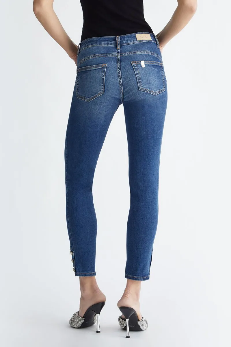 Jeans skinny bottom up con bottoni donna Denim