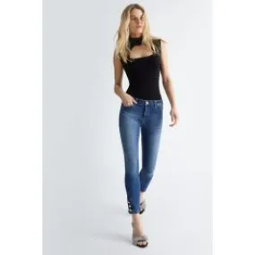 Jeans skinny bottom up con bottoni donna Denim