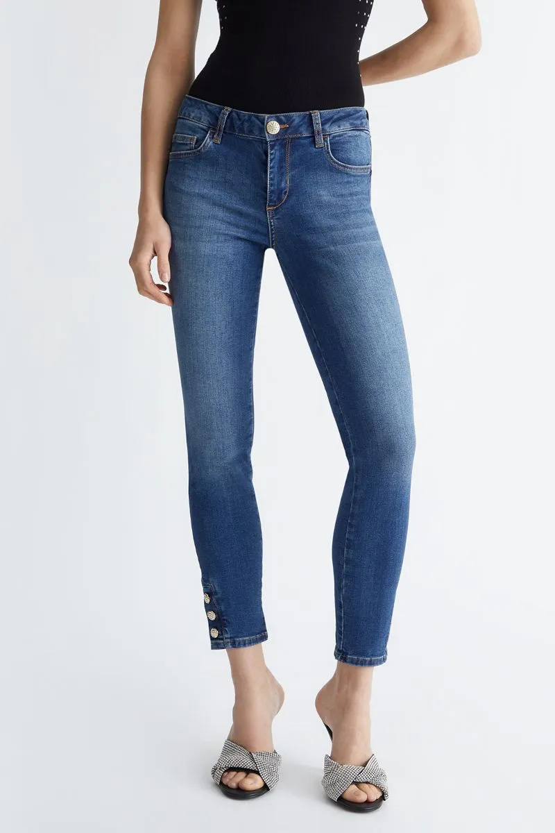 Jeans skinny bottom up con bottoni donna Denim