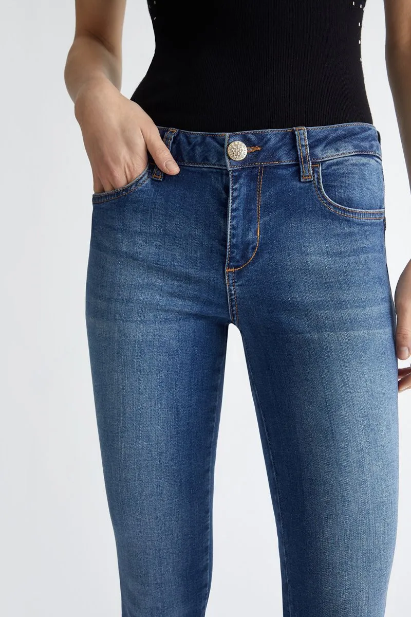 Jeans skinny bottom up con bottoni donna Denim