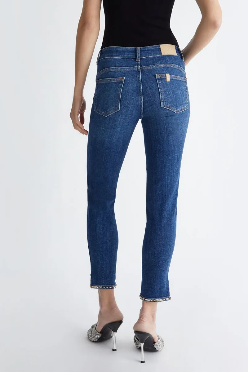 Jeans skinny bottom up con catene donna Denim