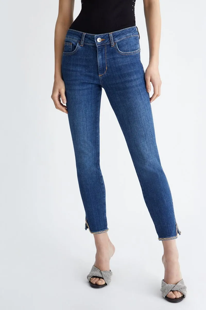 Jeans skinny bottom up con catene donna Denim