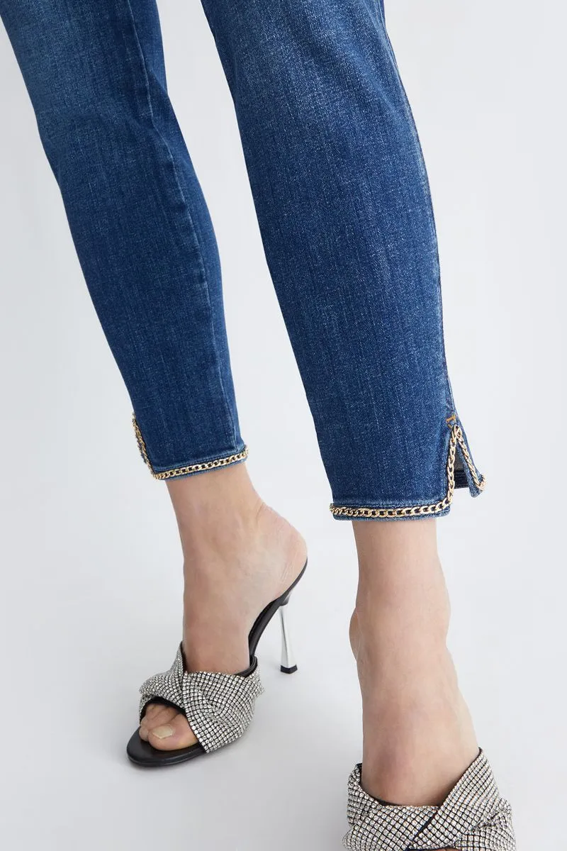 Jeans skinny bottom up con catene donna Denim