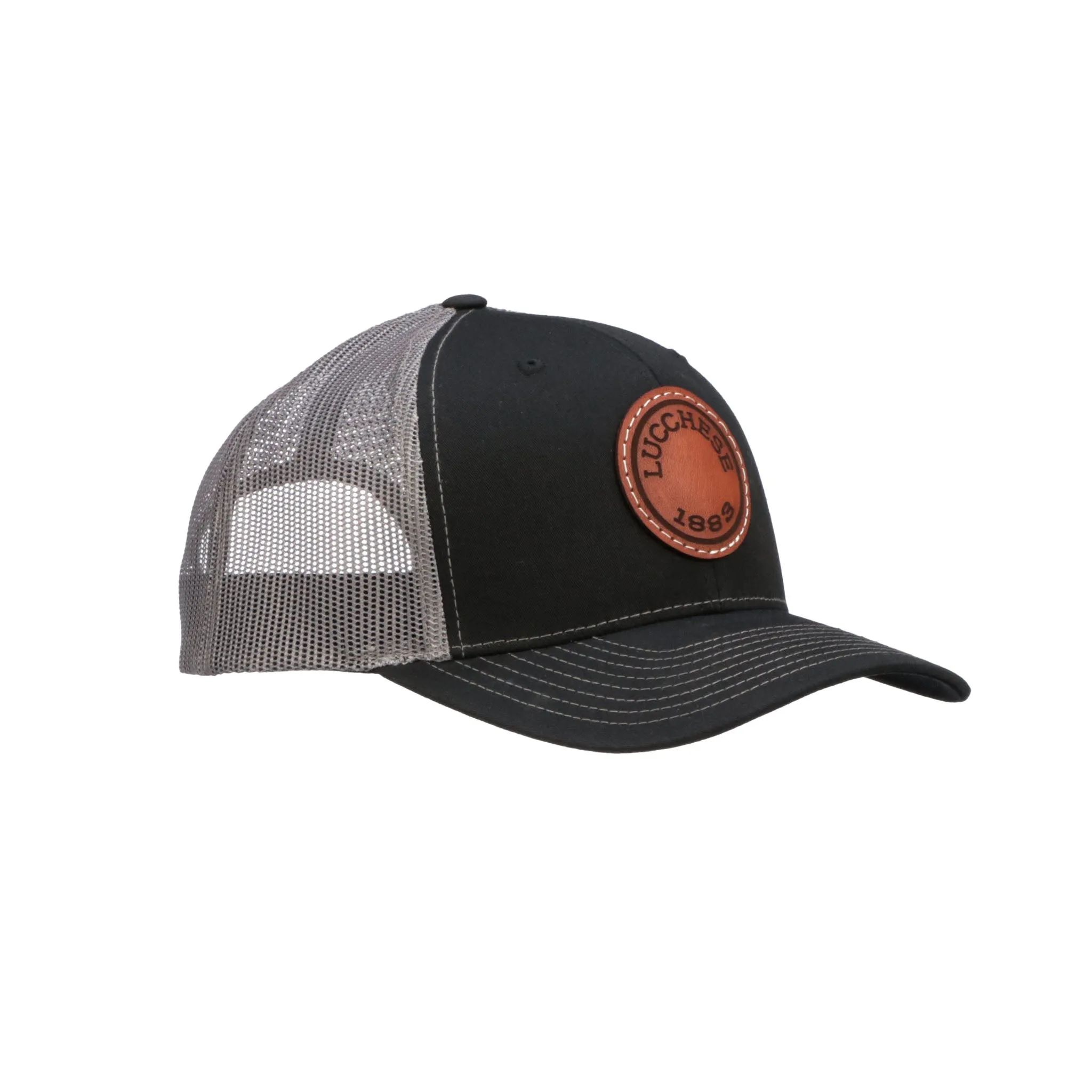 Leather Patch Cap Round :: Black + Charcoal