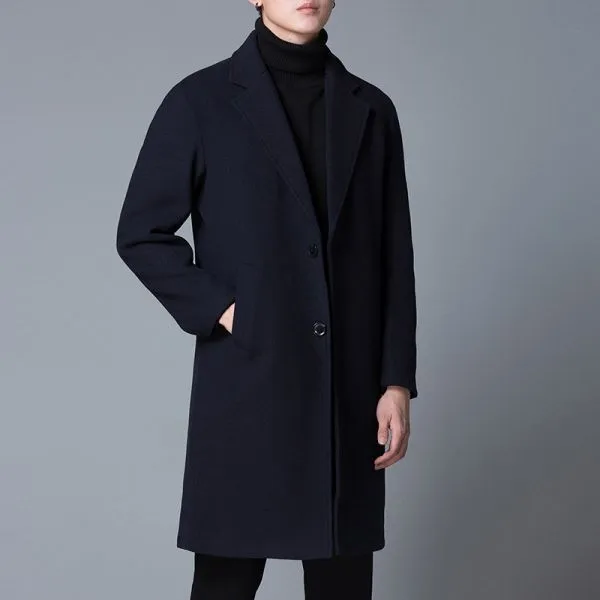 Long wool coat for men notch lapels