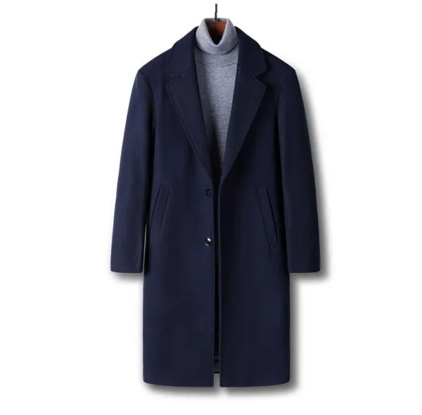 Long wool coat for men notch lapels