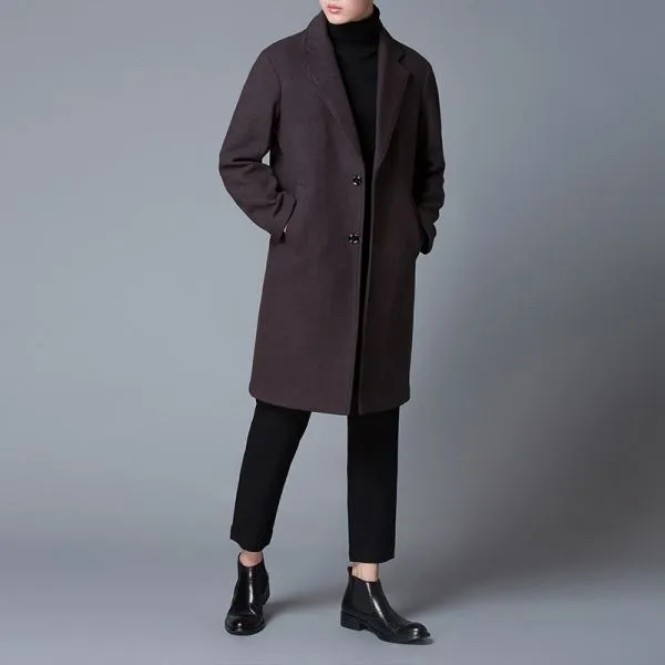 Long wool coat for men notch lapels