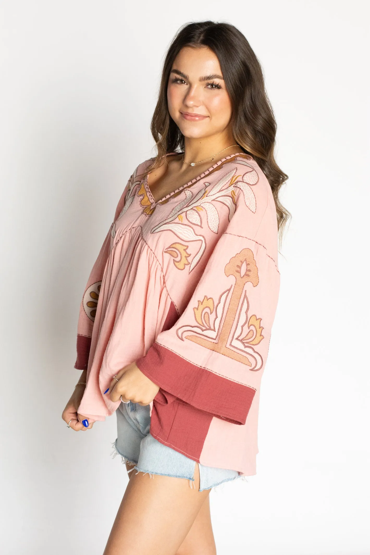 Love in Your Eyes Light Pink Embroidered Top