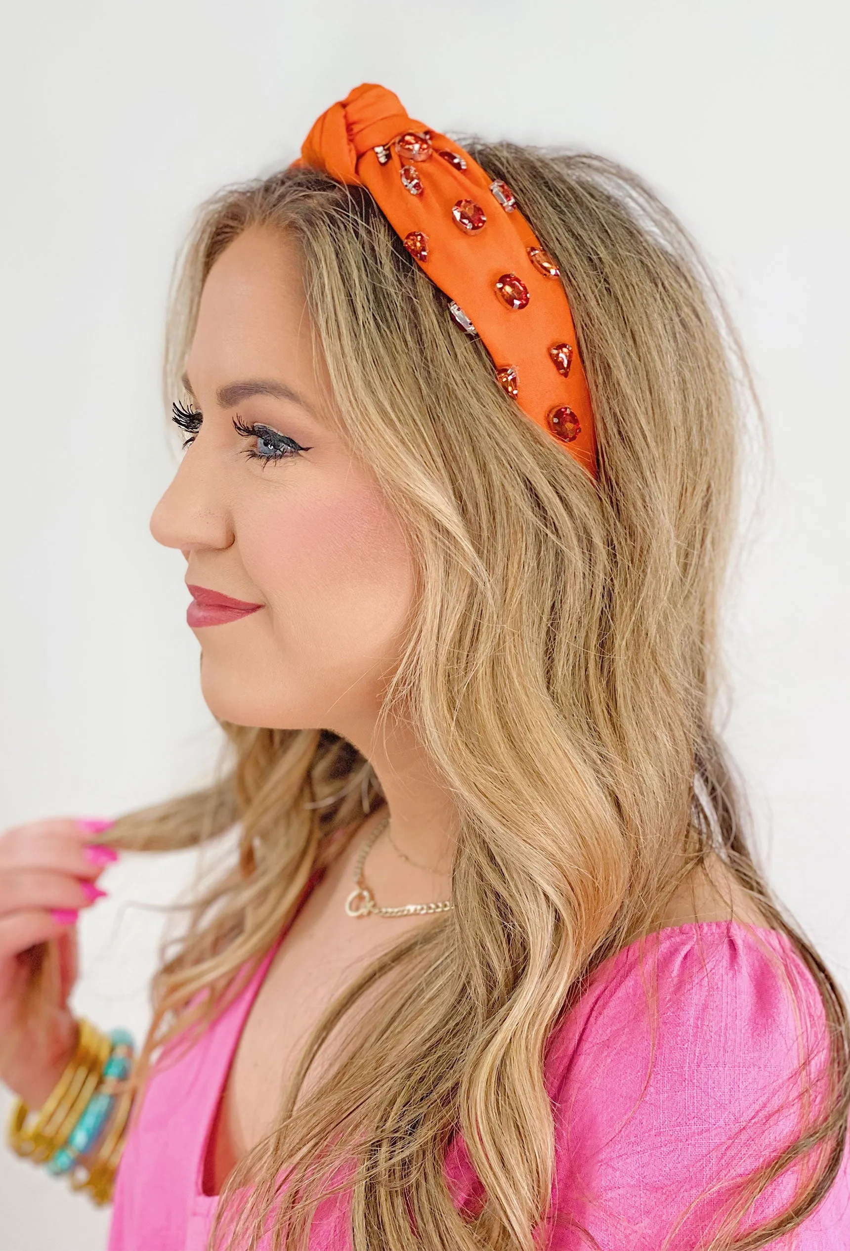 Macey Rhinestone Headband in Orange