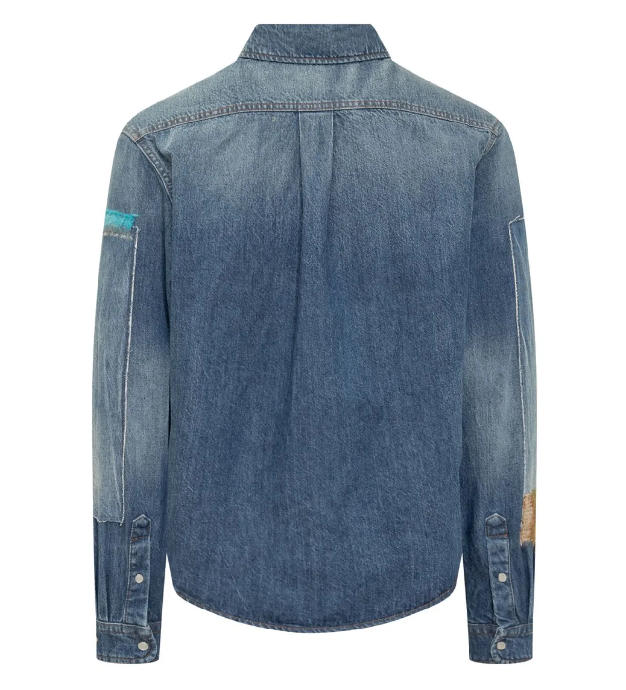 MARNI  |Blue bio denim shirt with mohair patches