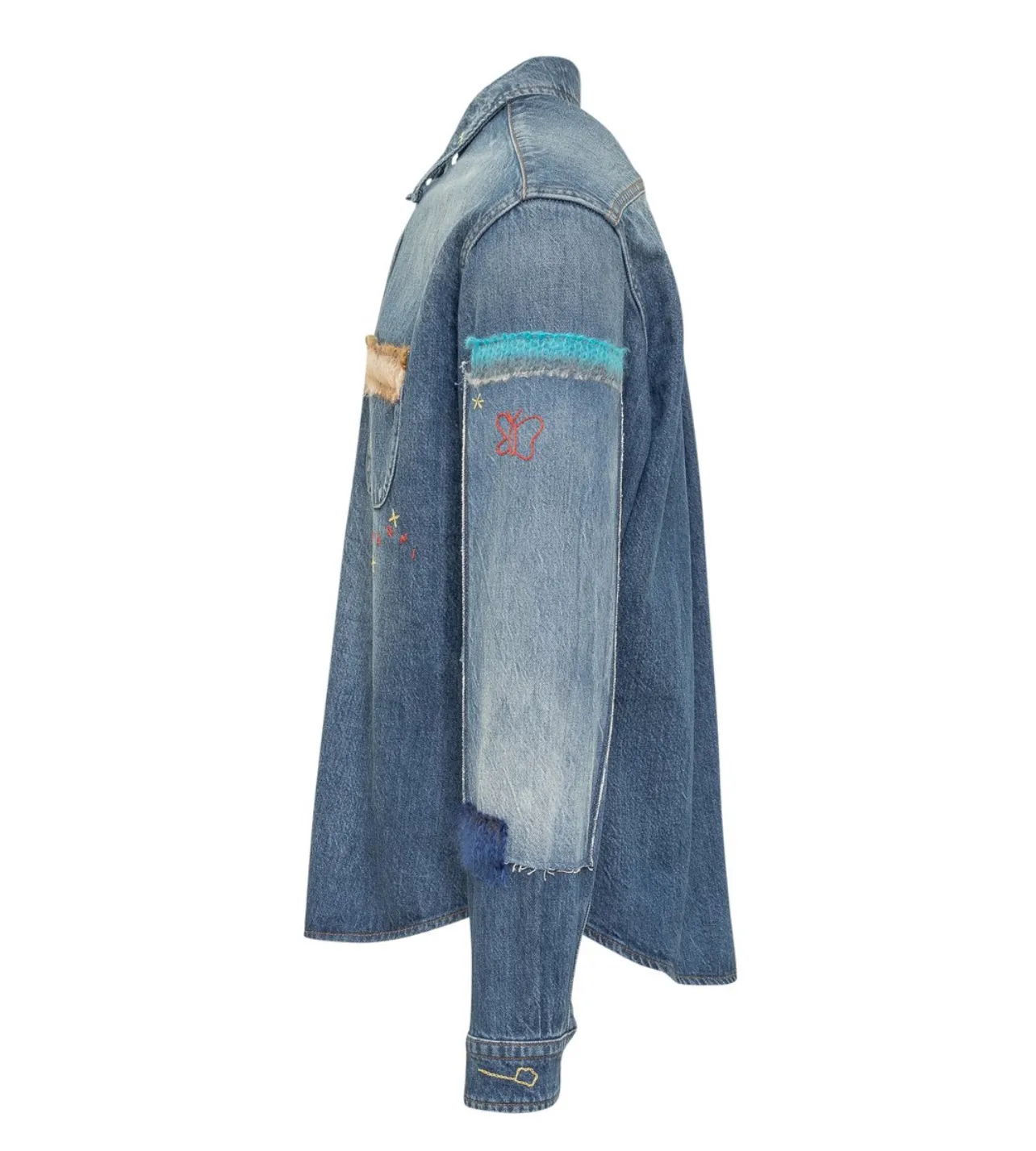 MARNI  |Blue bio denim shirt with mohair patches