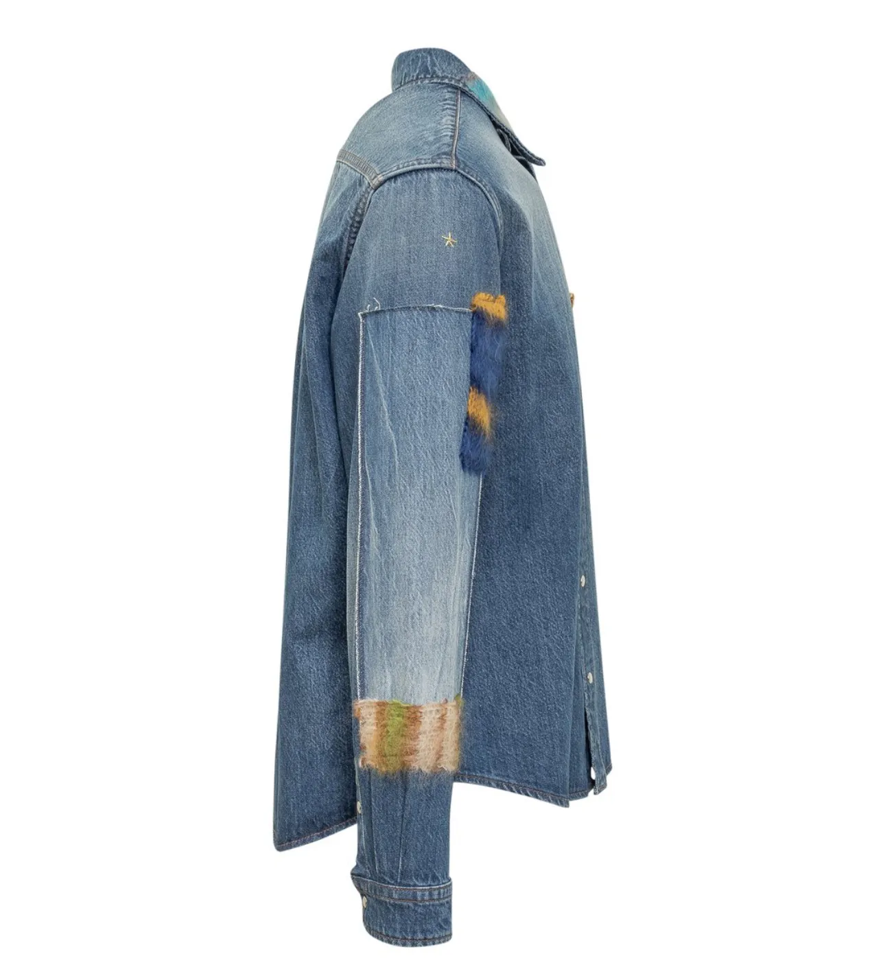 MARNI  |Blue bio denim shirt with mohair patches