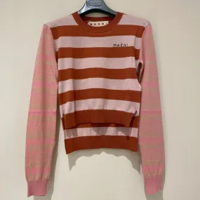 MARNI  |Pink contrast-stripe light cotton crew-neck