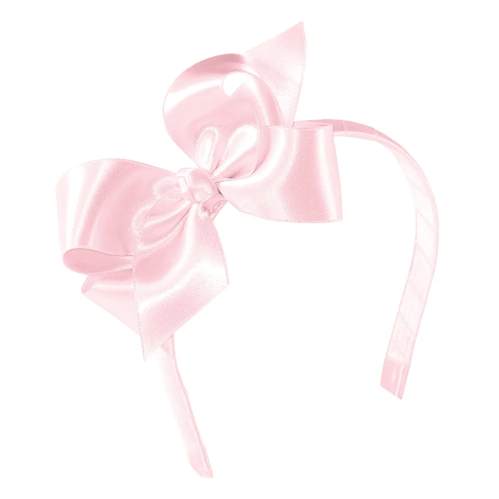 Medium French Satin Bow with Center Knot on Headband - Light Pink