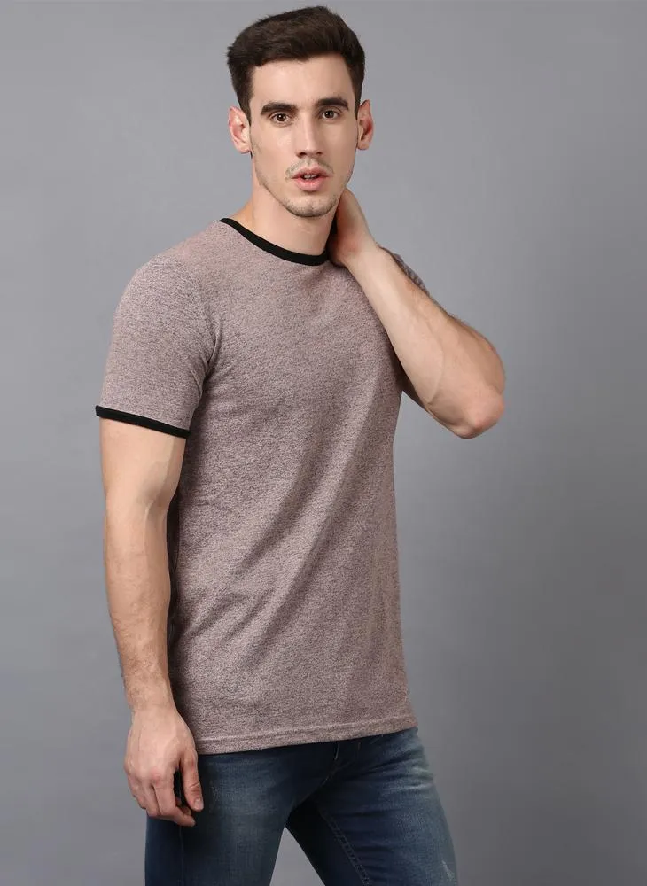 Melange Taupe Crew Neck T-shirt with contrast rib