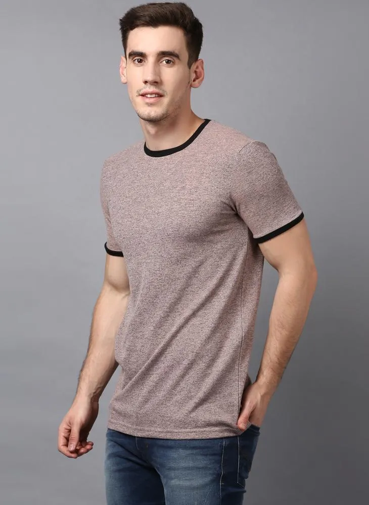 Melange Taupe Crew Neck T-shirt with contrast rib