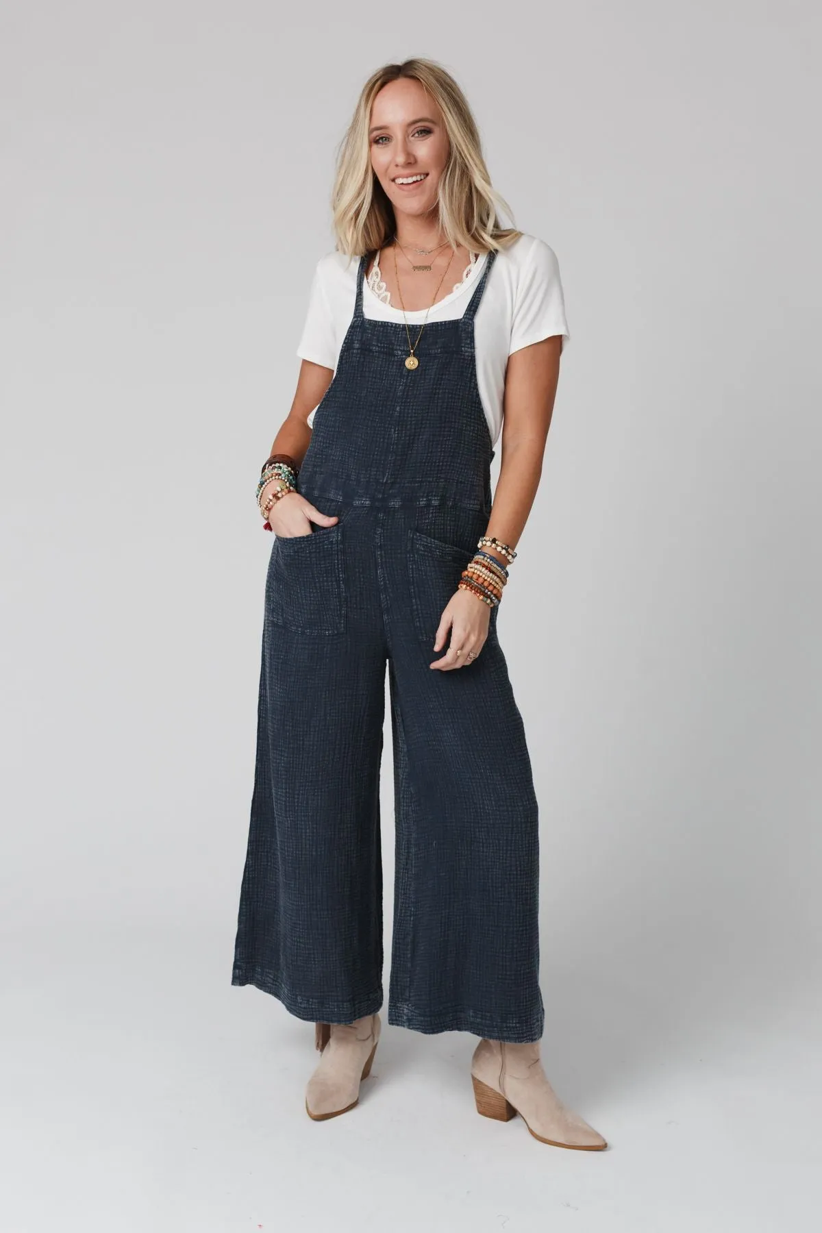 Molly Tie Back Overalls - Faded Denim