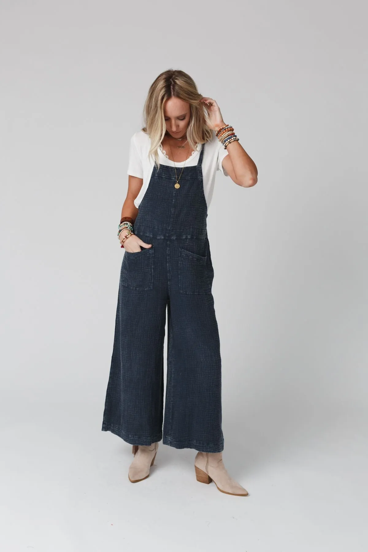 Molly Tie Back Overalls - Faded Denim