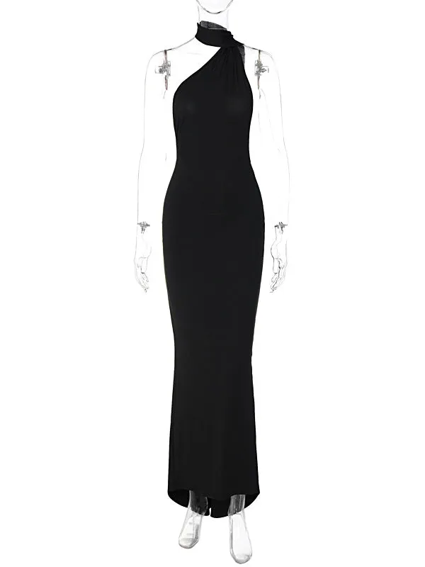 Momnfancy Black Backless Ruched Side Draped Halter Neck Elegant Bodycon Photoshoot Gown Baby Shower Maternity Maxi Dress