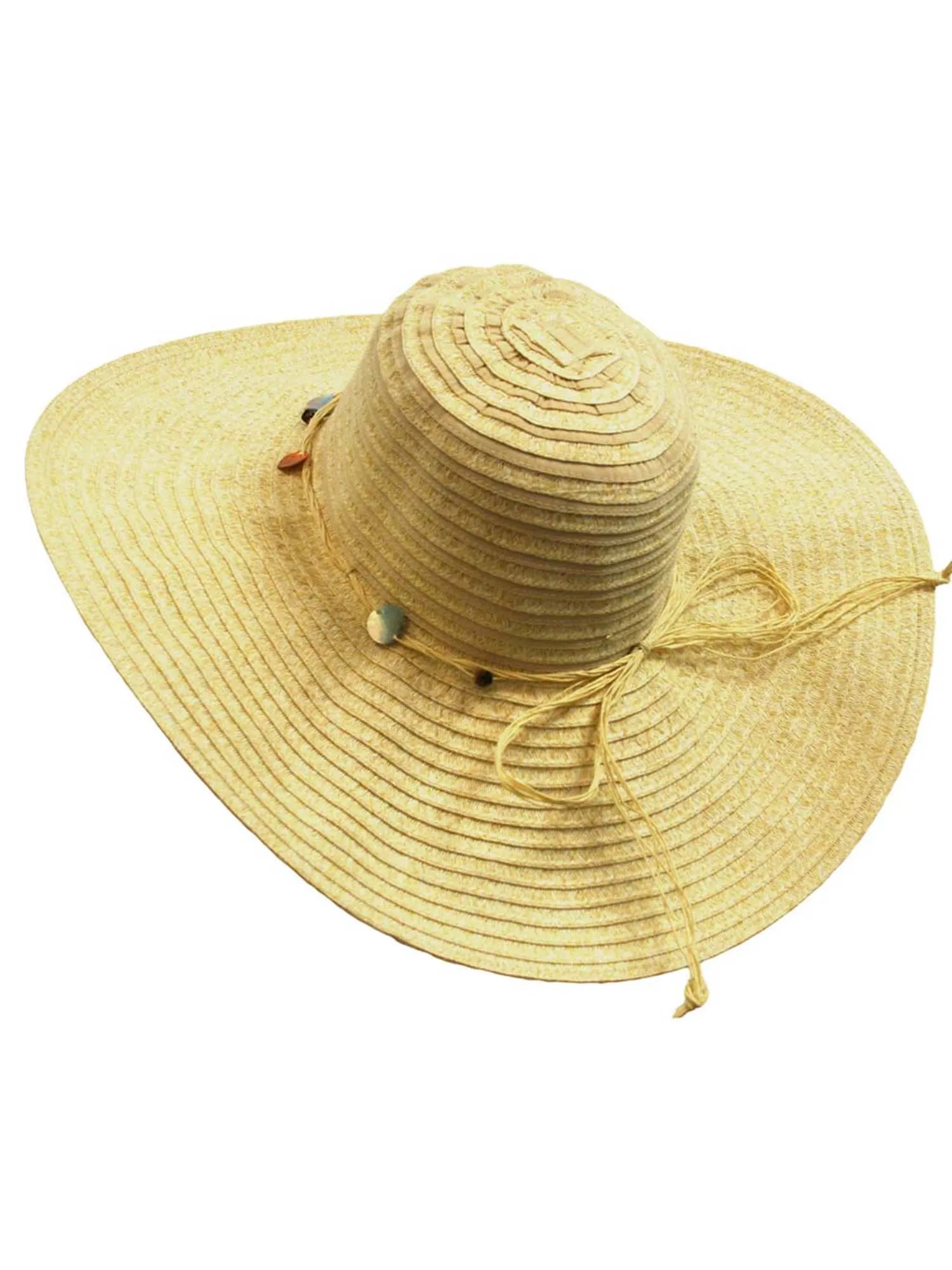 Natural Wide Brim Floppy Hat With Beaded Headband