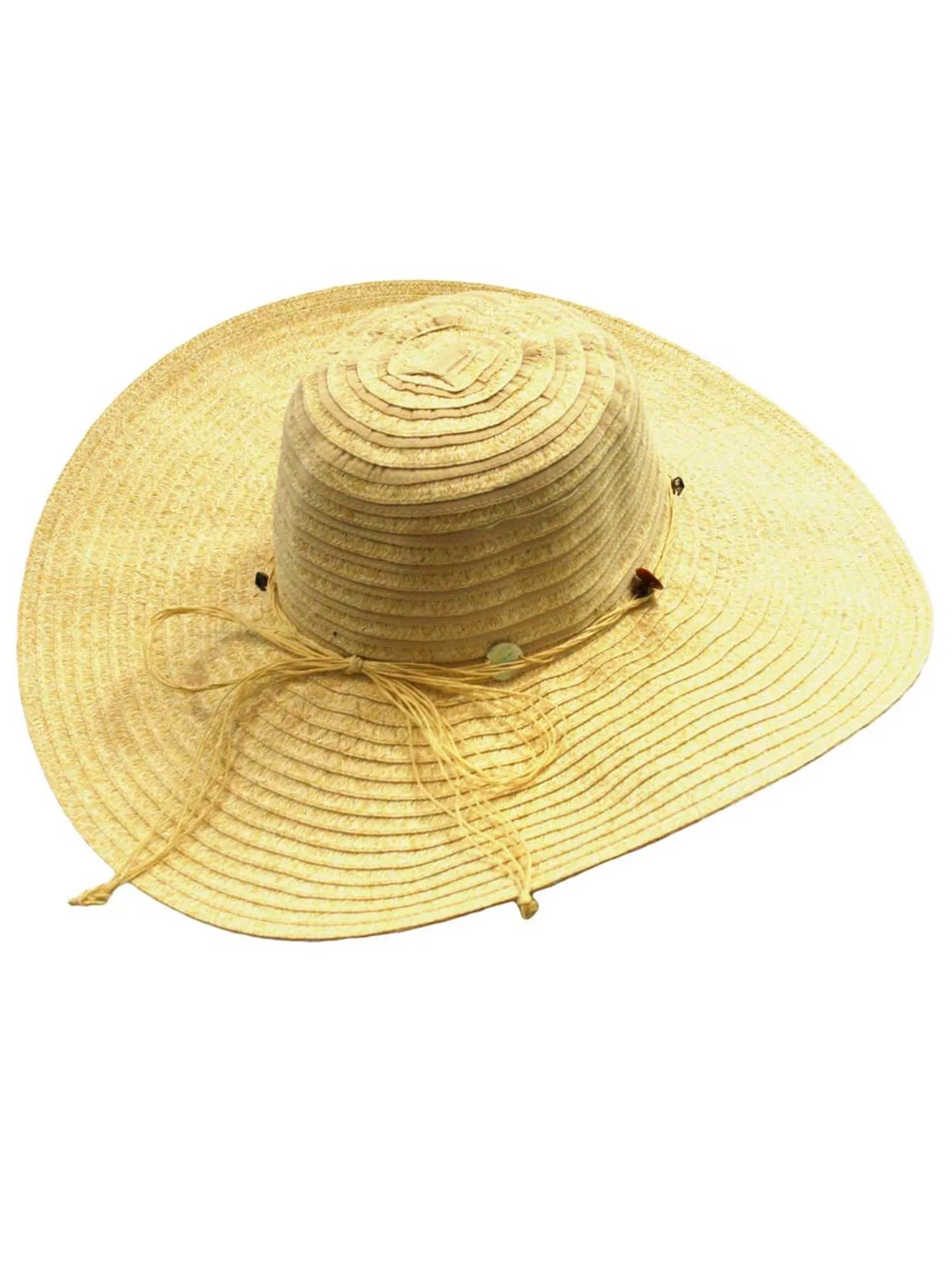 Natural Wide Brim Floppy Hat With Beaded Headband