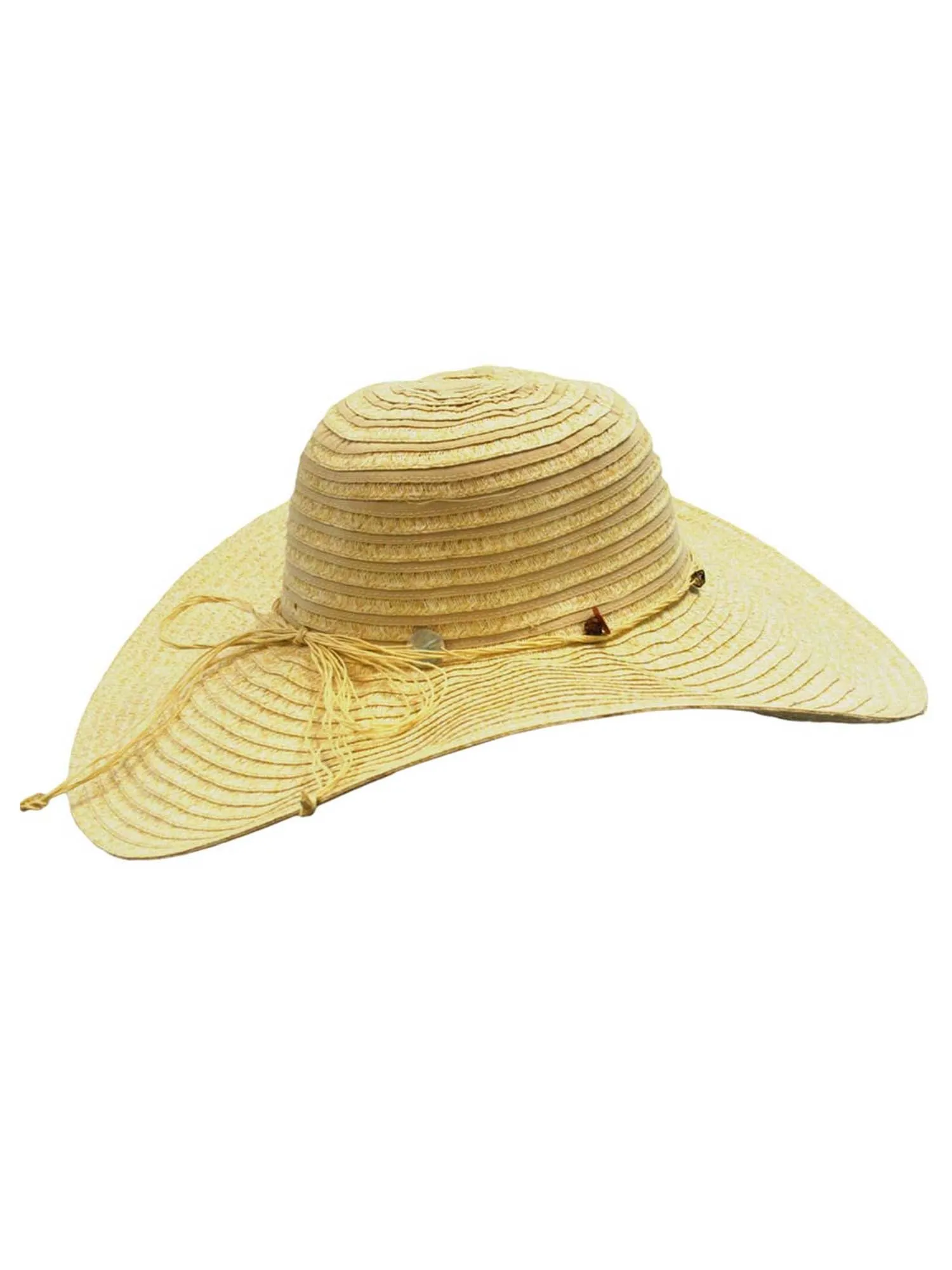 Natural Wide Brim Floppy Hat With Beaded Headband