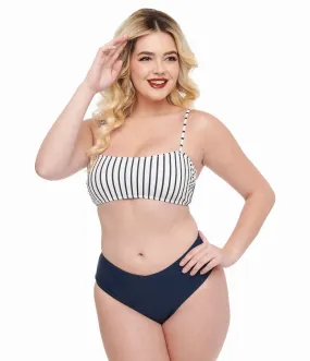 Navy & White Stripe Two Piece Swim Set