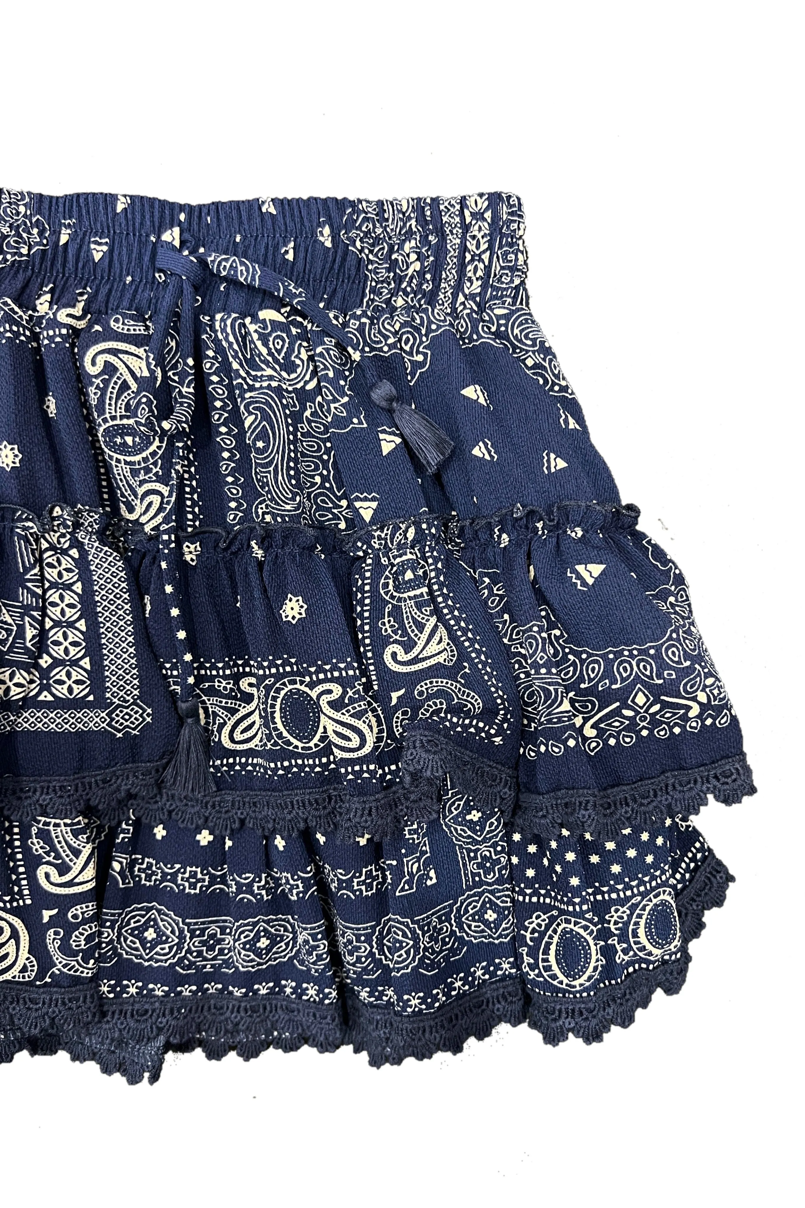 Navy Bandana Chiffon Lace Detail Ruffle Skirt