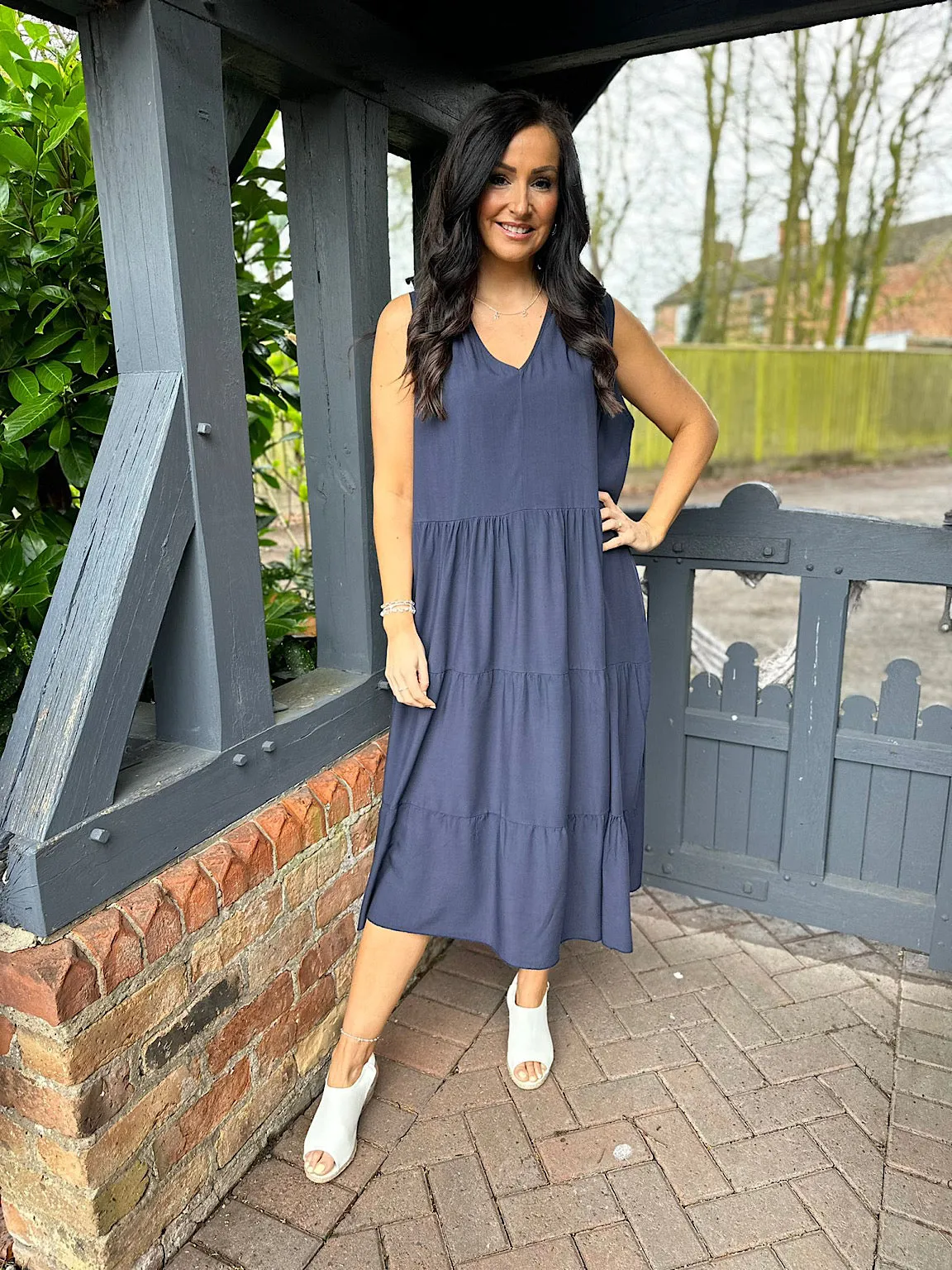 Navy Sleeveless Tiered Dress Doreen