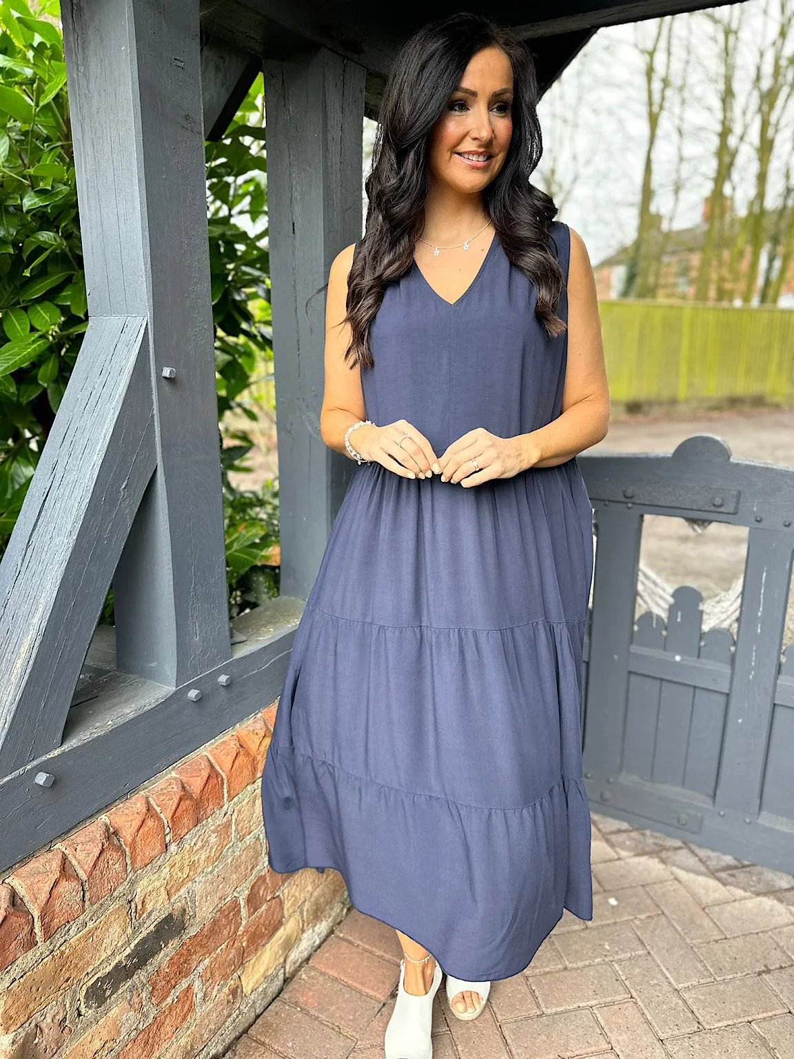 Navy Sleeveless Tiered Dress Doreen