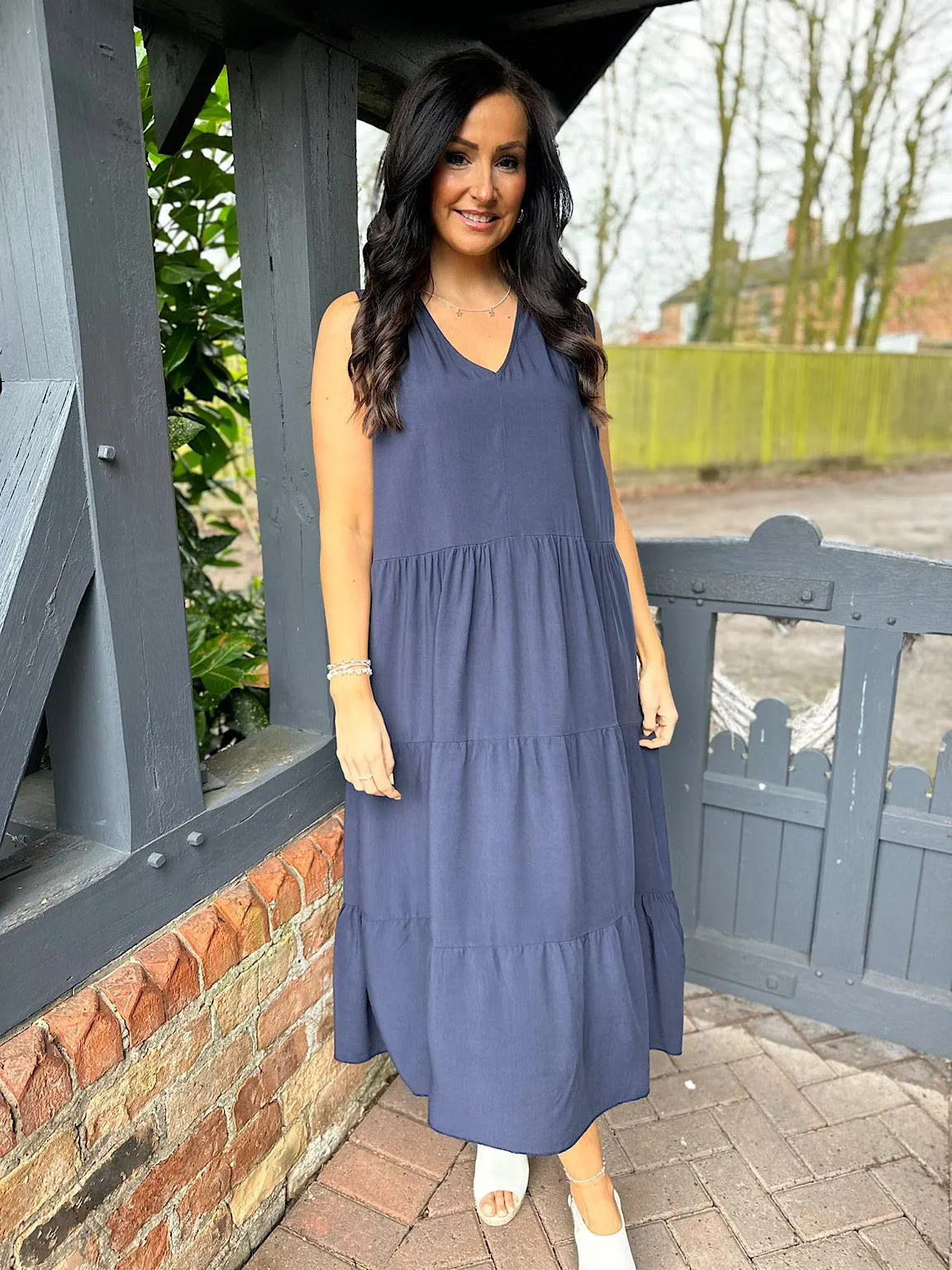 Navy Sleeveless Tiered Dress Doreen