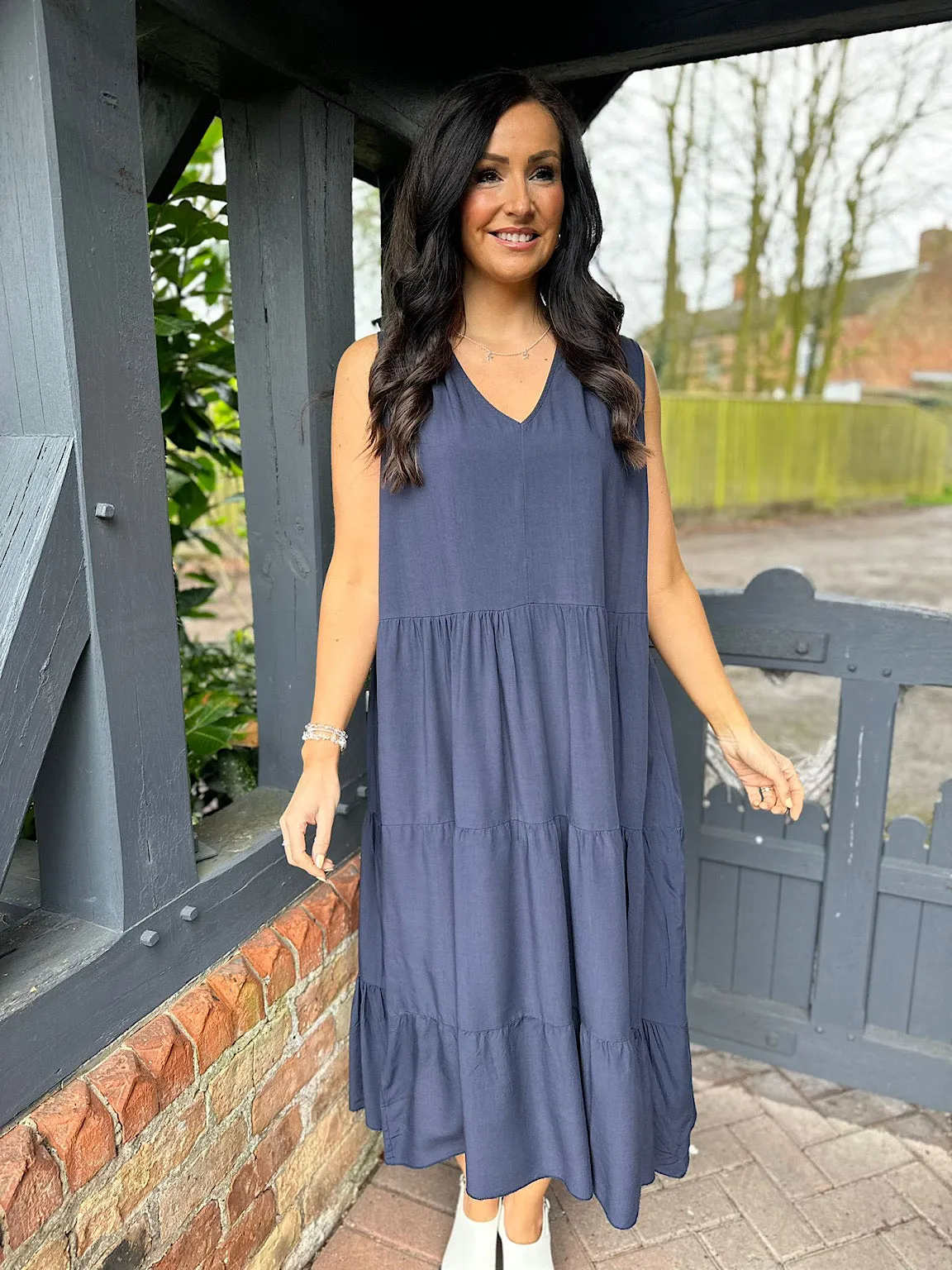 Navy Sleeveless Tiered Dress Doreen