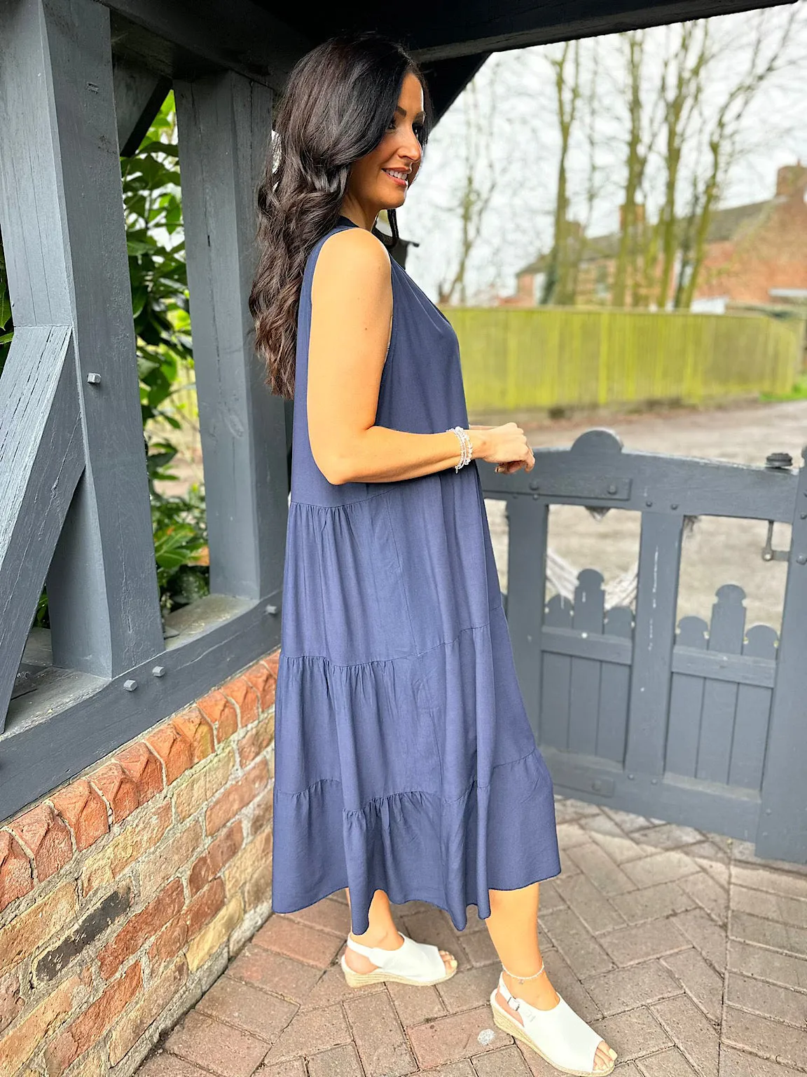 Navy Sleeveless Tiered Dress Doreen