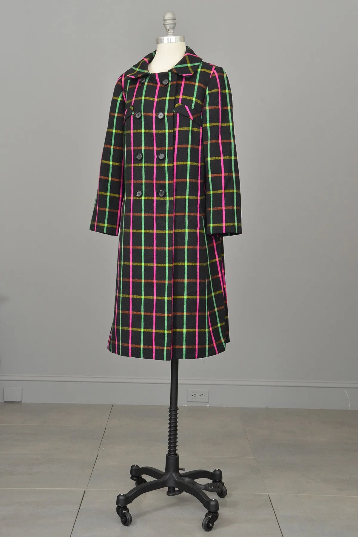 Neon Pink and Green Windowpane Mod Vintage Coat