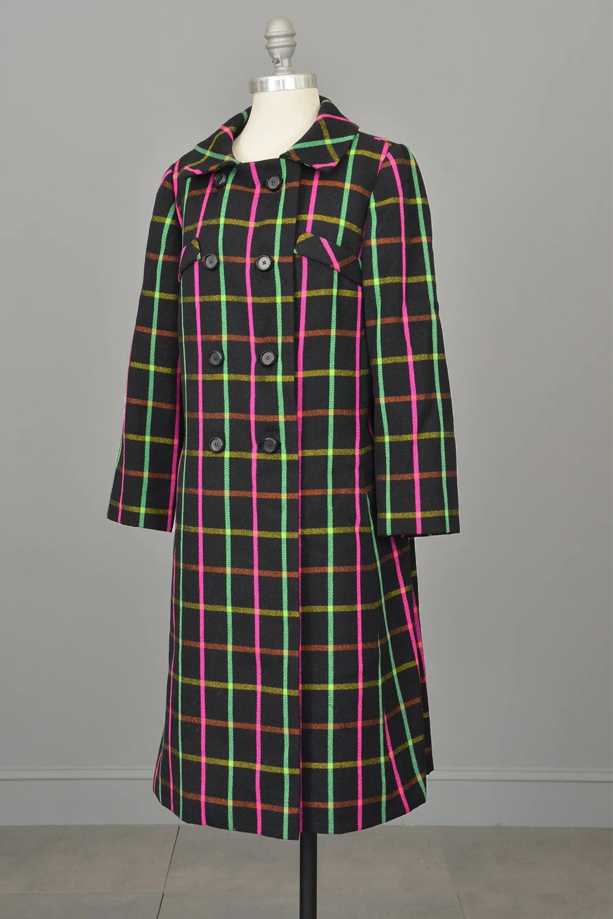 Neon Pink and Green Windowpane Mod Vintage Coat