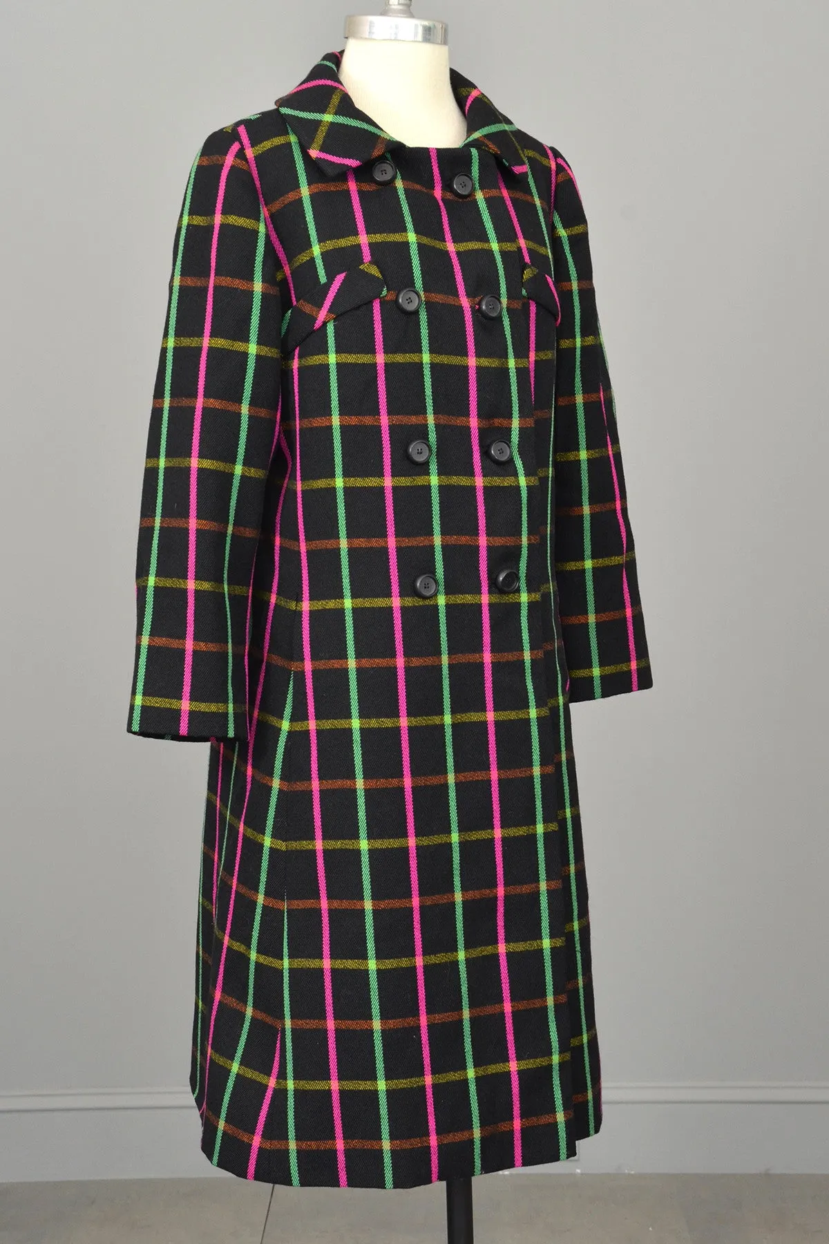 Neon Pink and Green Windowpane Mod Vintage Coat