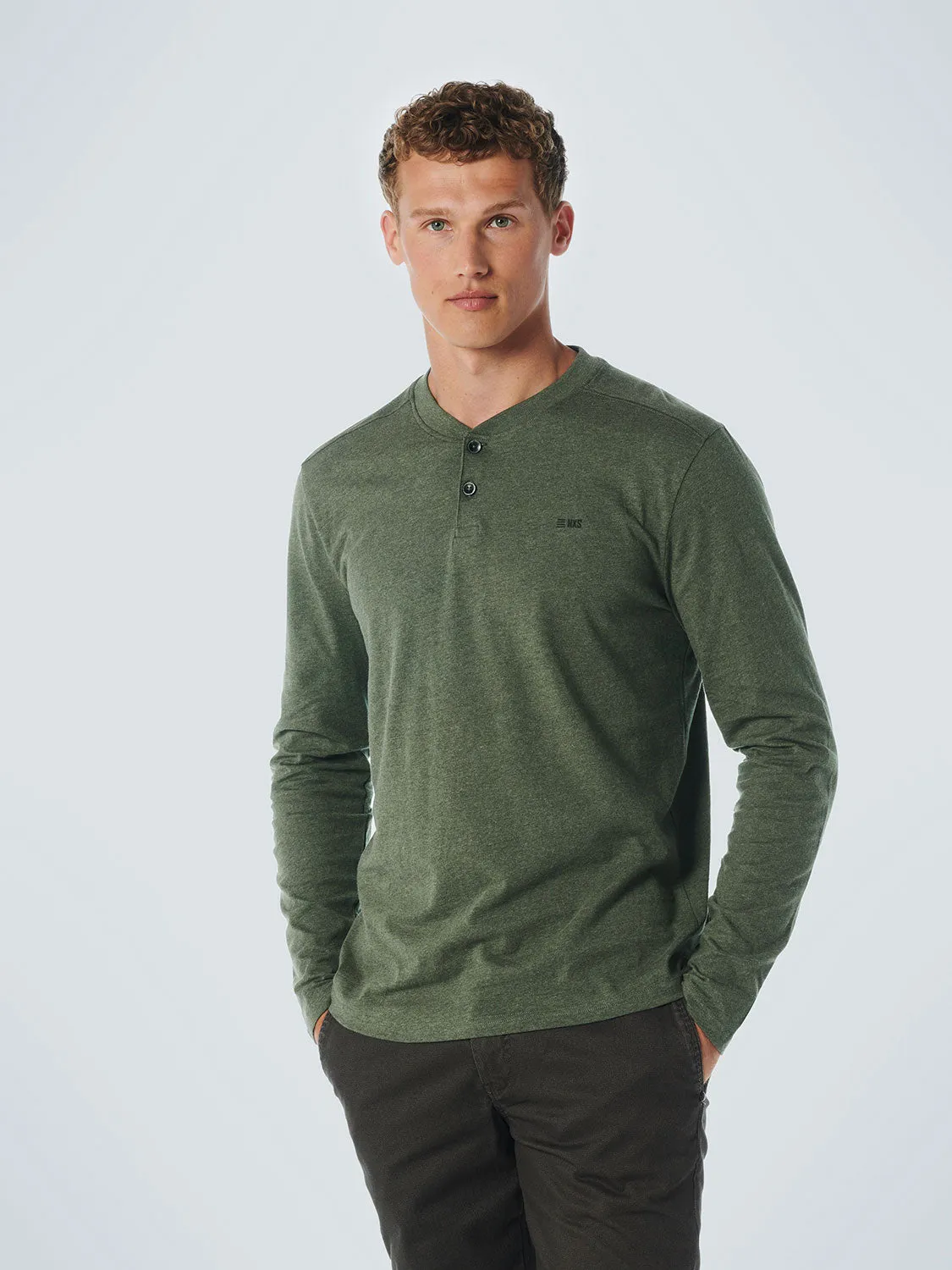 No Excess - Granddad Long Sleeved Tee - Green Melange