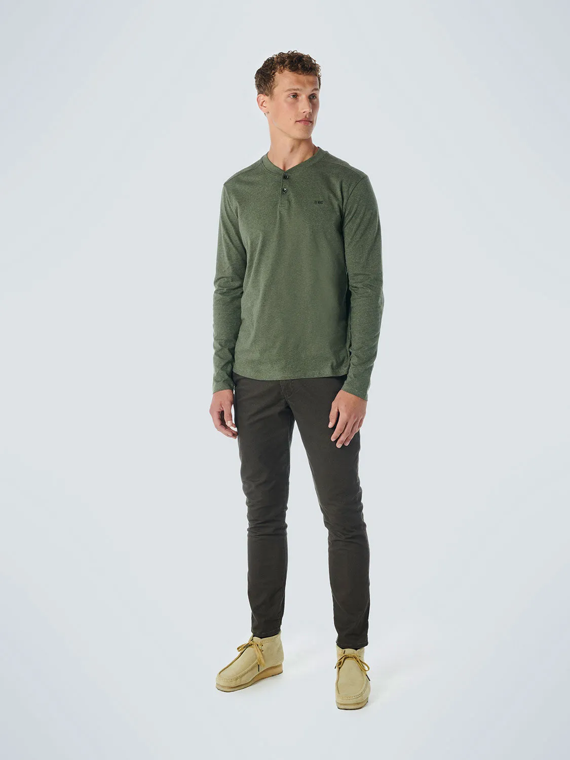 No Excess - Granddad Long Sleeved Tee - Green Melange