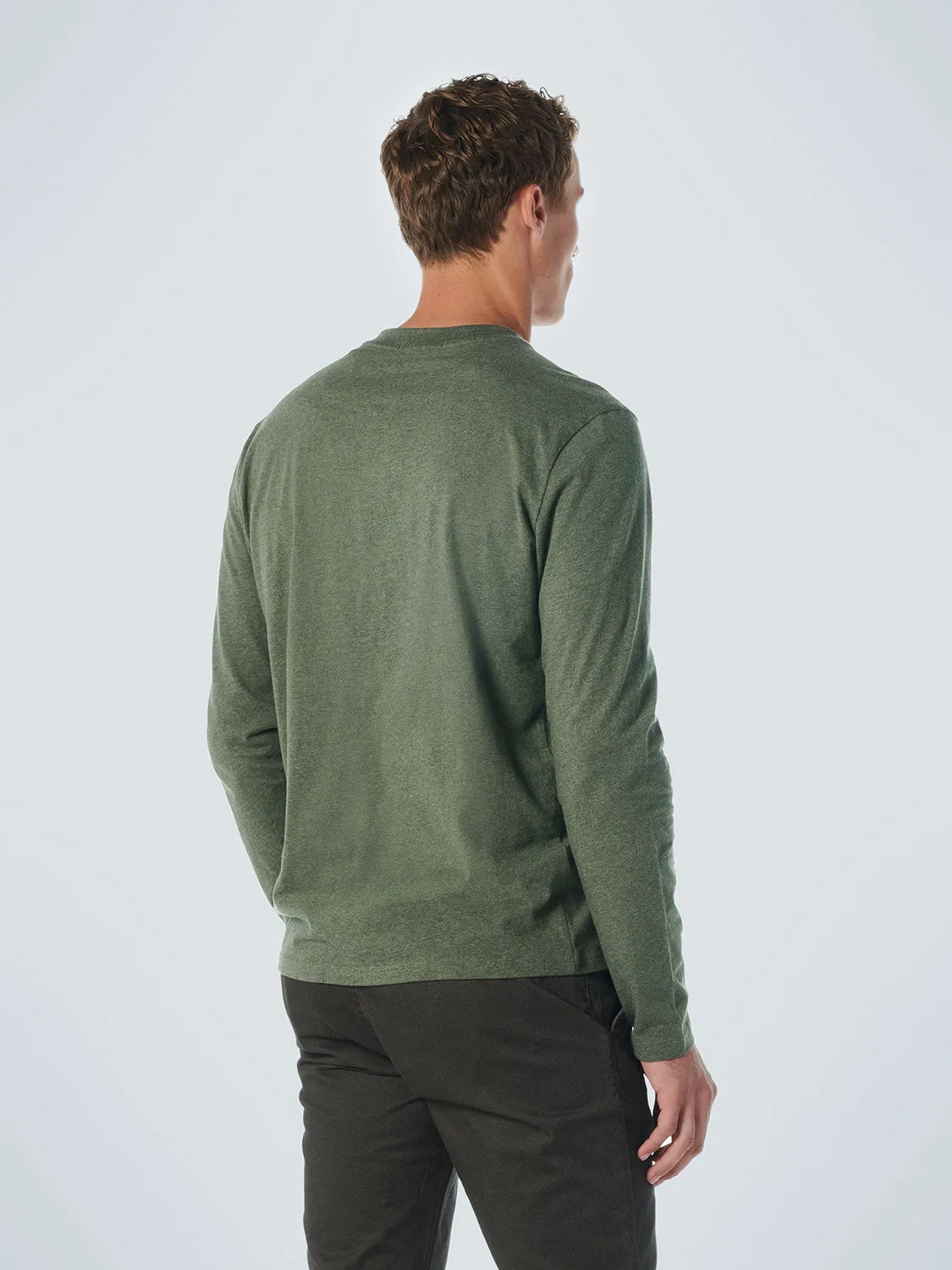 No Excess - Granddad Long Sleeved Tee - Green Melange