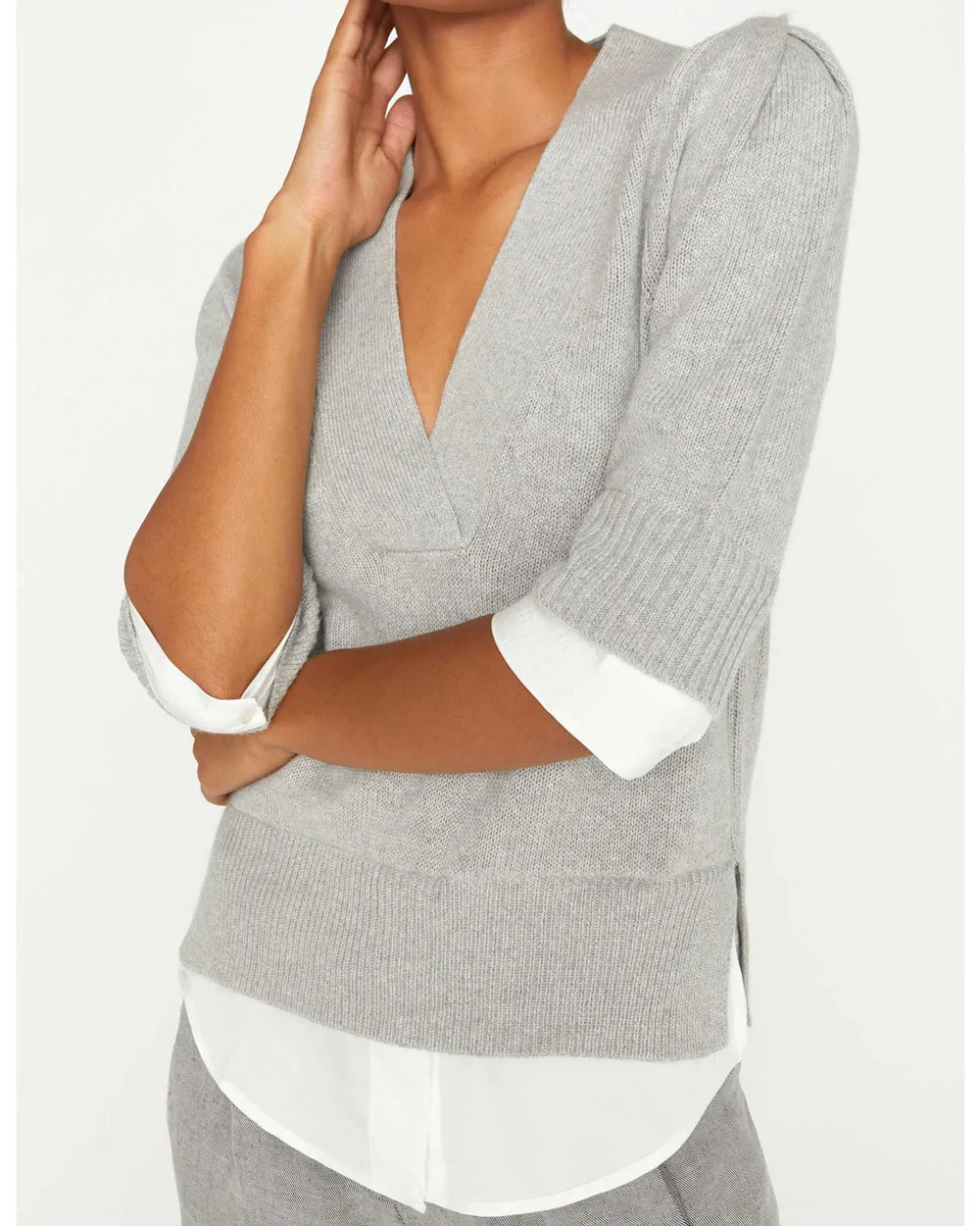 Oyster Grey Melange Lucie Layered Vee Looker