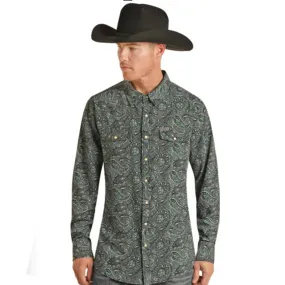 Panhandle Men's Teal Paisley Snap Shirt